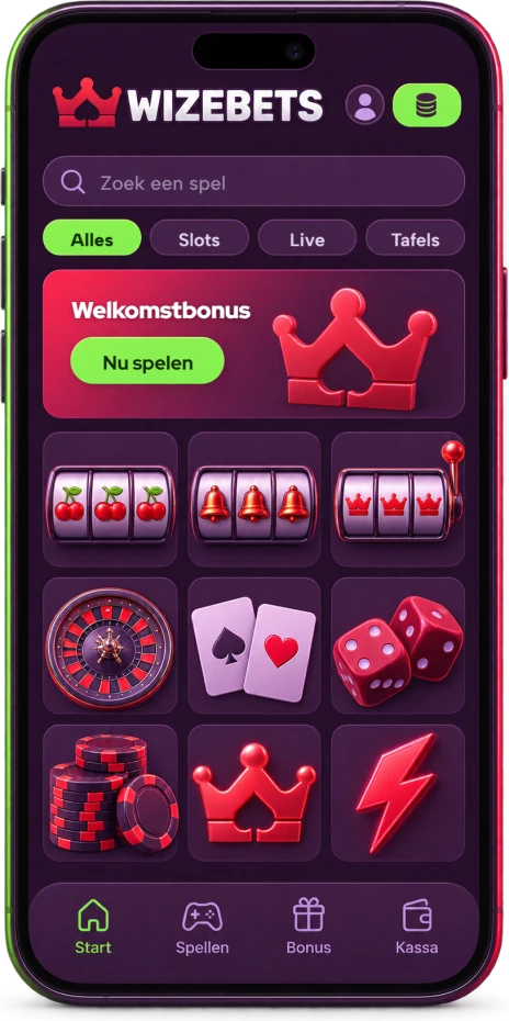 De lobby van WizeBets op een telefoon